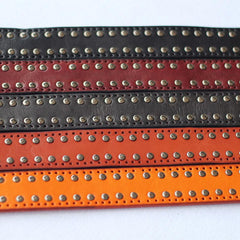 Cool Punk Rock Handmade Buckle Black Rivet Leather Mens Belts Dark Coffee Leather Belts for Men - imessengerbags