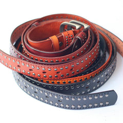 Cool Punk Rock Handmade Buckle Black Rivet Leather Mens Belts Dark Coffee Leather Belts for Men - imessengerbags