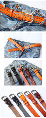 Cool Punk Rock Handmade Buckle Black Rivet Leather Mens Belts Dark Coffee Leather Belts for Men - imessengerbags