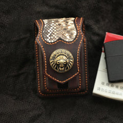 Cool Handmade Indian SKull Leather Mens Cigarette Case with Lighter Holder Belt Loop for Men - imessengerbags