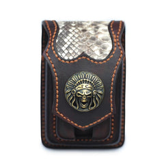 Cool Handmade Indian SKull Leather Mens Cigarette Case with Lighter Holder Belt Loop for Men - imessengerbags