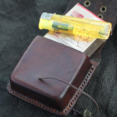 Handmade Coffee Leather Mens Cool Zippo Cigarette Case with Lighter Holder Belt Loop for Men