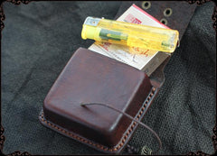 Handmade Coffee Leather Mens Cool Zippo Cigarette Case with Lighter Holder Belt Loop for Men