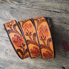 Cool Handmade Embossed Brown Tooled Leather Mens Belt Dark Brown Leather Belts for Men - imessengerbags
