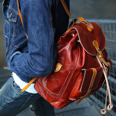 Cool Handmade Leather Mens Backpack Travel Backpacks Laptop Backpack for men - imessengerbags