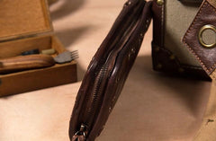 Cool Handmade Leather Mens Clutch Coffee Vintage Zipper Wallet for Men