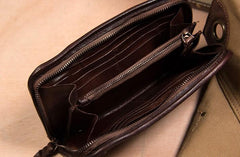 Cool Handmade Leather Mens Clutch Coffee Vintage Zipper Wallet for Men