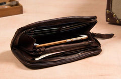 Cool Handmade Leather Mens Clutch Coffee Vintage Zipper Wallet for Men