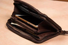 Cool Handmade Leather Mens Clutch Coffee Vintage Zipper Wallet for Men