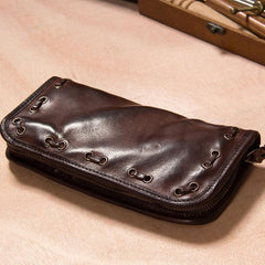 Cool Handmade Leather Mens Clutch Coffee Vintage Zipper Wallet for Men