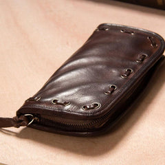 Cool Handmade Leather Mens Clutch Coffee Vintage Zipper Wallet for Men