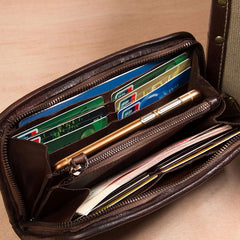 Cool Handmade Leather Mens Clutch Coffee Vintage Zipper Wallet for Men