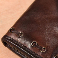 Cool Handmade Leather Mens Clutch Coffee Vintage Zipper Wallet for Men