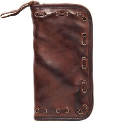 Cool Handmade Leather Mens Clutch Coffee Vintage Zipper Wallet for Men