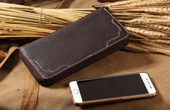 Cool Handmade Leather Mens Clutch Vintage Zipper Wallet for Men