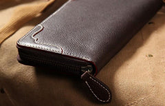 Cool Handmade Leather Black Mens Clutch Vintage Zipper Wallet for Men