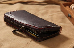 Cool Handmade Leather Coffee Mens Clutch Vintage Zipper Wallet for Men