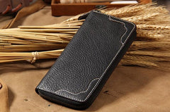 Cool Handmade Leather Black Mens Clutch Vintage Zipper Wallet for Men
