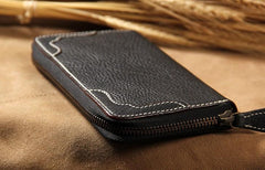 Cool Handmade Leather Mens Clutch Vintage Zipper Wallet for Men