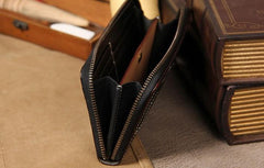 Cool Handmade Leather Mens Clutch Vintage Zipper Wallet for Men