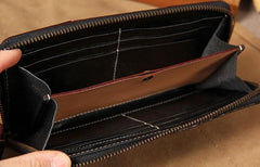 Cool Handmade Leather Coffee Mens Clutch Vintage Zipper Wallet for Men