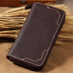 Cool Handmade Leather Mens Clutch Vintage Zipper Wallet for Men