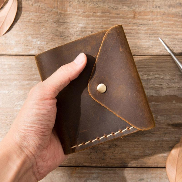 Cool Handmade Leather Mens Small Wallets Bifold Vintage billfold Wallet for Men - imessengerbags