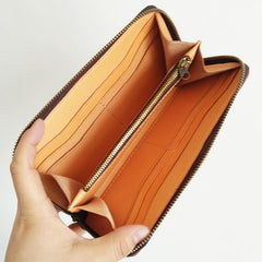 Cool Handmade Mens Blue Long Wallet Red Bifold Card Wallet Zipper Clutch Wallet For Men - imessengerbags