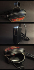 Cool Handmade Tooled Leather Tang Lion Sling Bag Chest Bag One Shoulder Backpack For Men - imessengerbags
