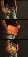 Cool Handmade Tooled Leather Tan Chinese Lion Clutch Wallet Wristlet Bag Clutch Purse For Men - imessengerbags