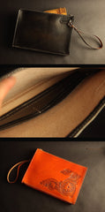 Cool Handmade Tooled Leather Pisces Clutch Wallet Wristlet Bag Clutch Purse For Men - imessengerbags