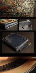 Cool Handmade Tooled Leather Tan Chinese Lion Clutch Wallet Wristlet Bag Clutch Purse For Men - imessengerbags