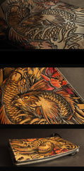 Cool Handmade Tooled Leather Tan Chinese Lion Clutch Wallet Wristlet Bag Clutch Purse For Men - imessengerbags