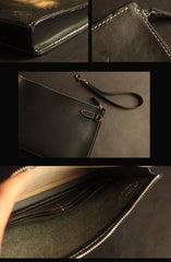 Cool Handmade Tooled Leather Tan Chinese Lion Clutch Wallet Wristlet Bag Clutch Purse For Men - imessengerbags