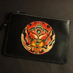 Cool Handmade Tooled Leather Carp Clutch Wallet Wristlet Bags Clutch Purse For Men - imessengerbags