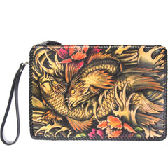 Cool Handmade Tooled Leather Carp Clutch Wallet Wristlet Bags Clutch Purse For Men - imessengerbags