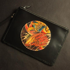 Cool Handmade Tooled Leather Carp Clutch Wallet Wristlet Bags Clutch Purse For Men - imessengerbags