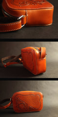 Cool Handmade Floral Tooled Leather Small Postman Bag Messenger Bag Courier Bag For Men - imessengerbags