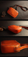Cool Handmade Floral Tooled Leather Small Postman Bag Messenger Bag Courier Bag For Men - imessengerbags