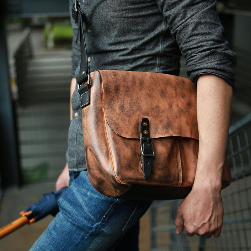 Cool Handmade Vintage Leather Mens Messenger Bags Shoulder Bag for men