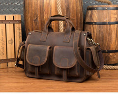 Vintage Mens Leather 14 inches Briefcase Side Bag Work Bags Travel Luggage Bag for Men - imessengerbags