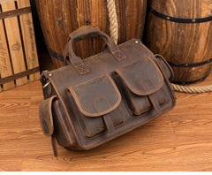Vintage Mens Leather 14 inches Briefcase Side Bag Work Bags Travel Luggage Bag for Men - imessengerbags