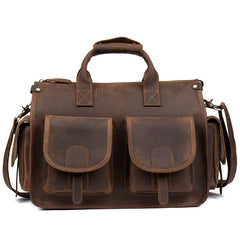 Vintage Mens Leather 14 inches Briefcase Side Bag Work Bags Travel Luggage Bag for Men - imessengerbags