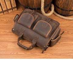Vintage Mens Leather 14 inches Briefcase Side Bag Work Bags Travel Luggage Bag for Men - imessengerbags
