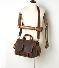 Vintage Mens Leather 14 inches Briefcase Side Bag Work Bags Travel Luggage Bag for Men - imessengerbags