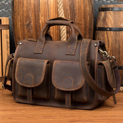 Vintage Mens Leather 14 inches Briefcase Side Bag Work Bags Travel Luggage Bag for Men - imessengerbags