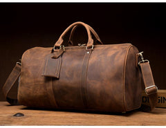 Cool Brown Mens Leather 15 inches Weekender Bag Travel Shoulder Bags Duffle  Luggae Bag for Men