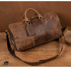 Cool Brown Mens Leather 15 inches Weekender Bag Travel Shoulder Bags Duffle  Luggae Bag for Men