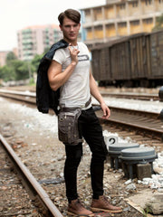 Cool Leather Belt Pouch Mens Chest Bag Backpack Shoulder Bag for Men