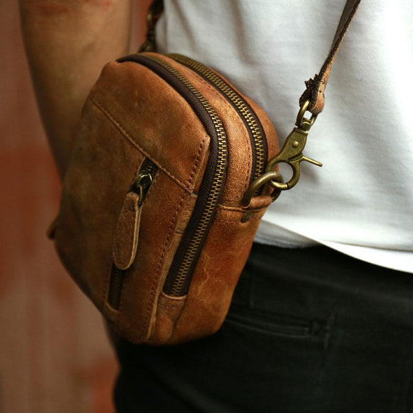 Cool Leather Belt Pouch Mens Waist Bag Shoulder Bag for Men